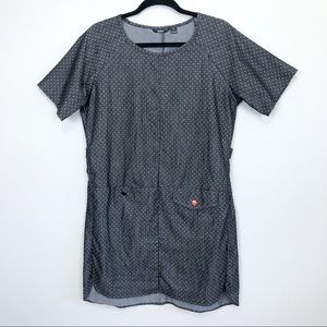 Betabrand Farmer’s Market Dress Chambray Polka Dots Short Sleeve Size Large